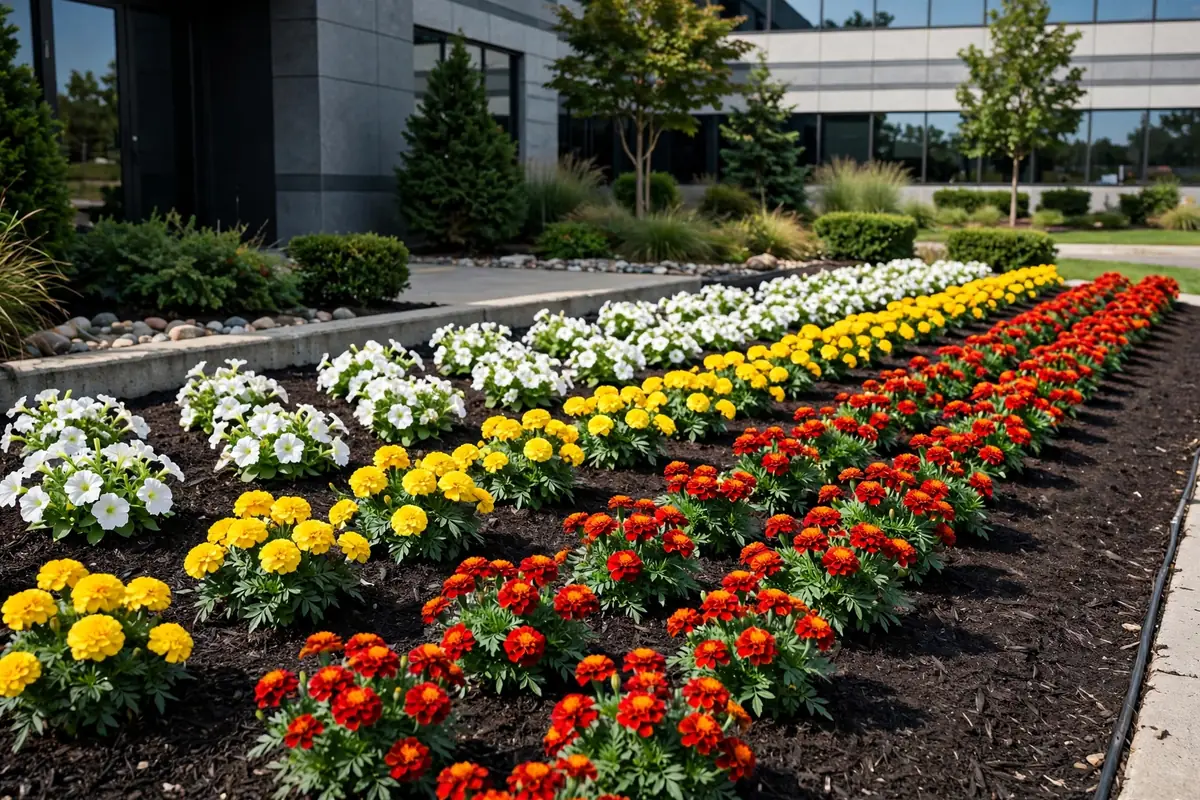 Seasonal color planting beds in full bloom